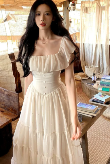 Pretty A Line Square Neck Chiffon Long Prom Dress, Evening Dress