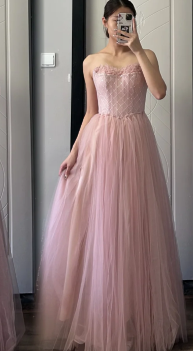 Fairy A Line Strapless Tulle Long Prom Dress, Evening Dress