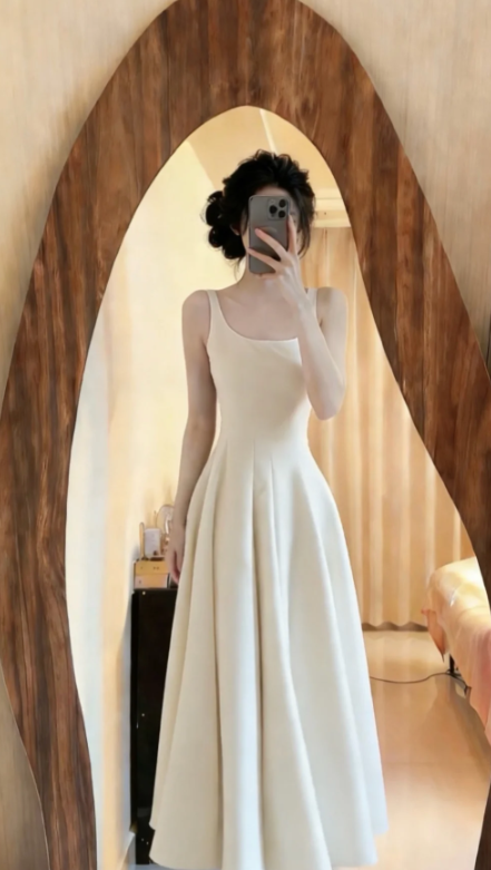 Princess A Line U Neck Satin Long Prom Dress, Evening Dress