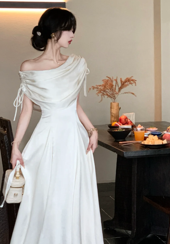 Princess A Line Off The Shoulder Satin Long Prom Dress, Evening Dress