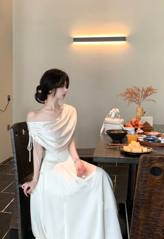 Princess A Line Off The Shoulder Satin Long Prom Dress, Evening Dress