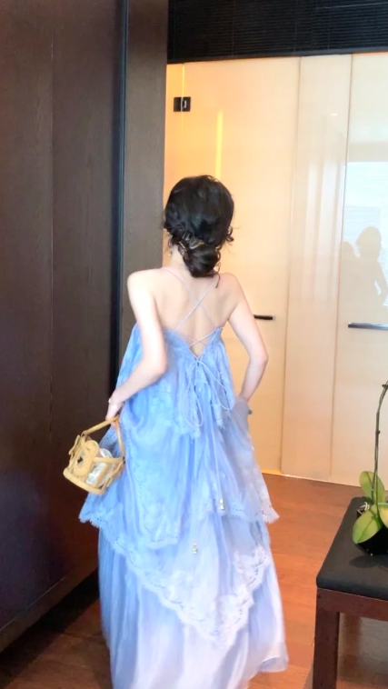 Chic A Line Spaghetti Straps Lavender Satin Lace Long Prom Dress, Evening Dress