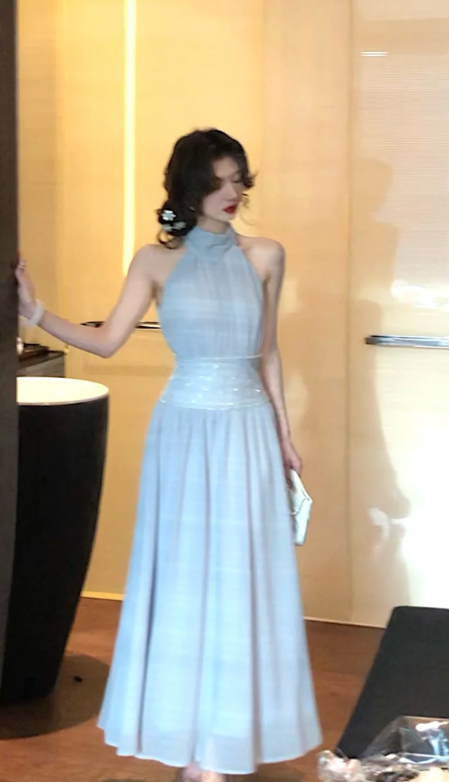 Pretty A Line Halter Chiffon Sequin Long Prom Dress, Evening Dress