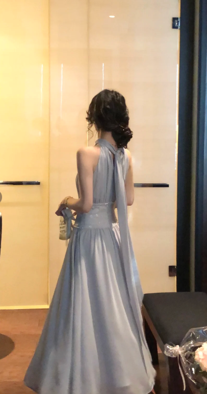 Pretty A Line Halter Chiffon Sequin Long Prom Dress, Evening Dress
