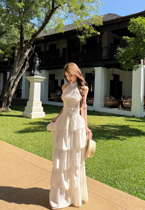 Charming A Line Halter Tiered Chiffon Long Prom Dress, Evening Dress