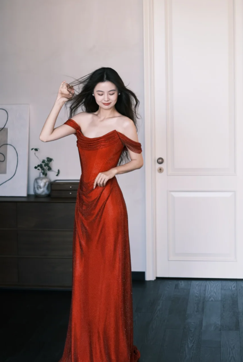 Obsessed Mermaid Off The Shoulder Satin Long Prom Dress, Evening Dress