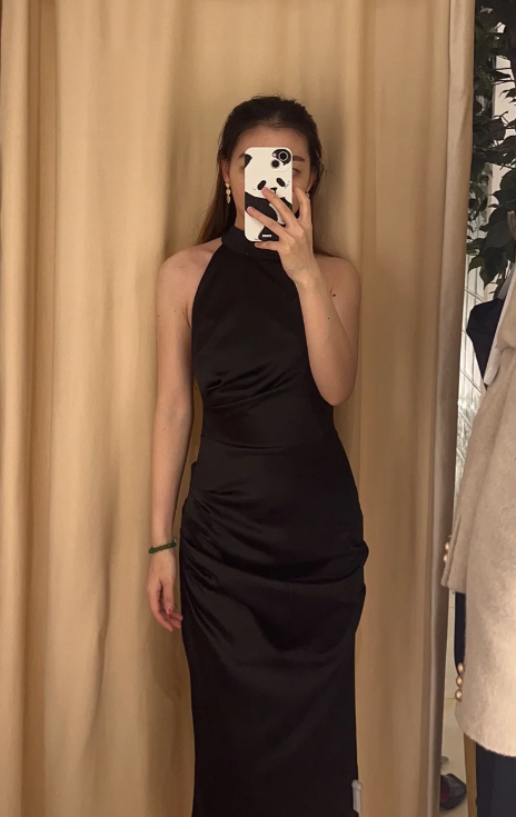 Elegant Mermaid Black Halter Satin Slit Long Prom Dress, Evening Dress