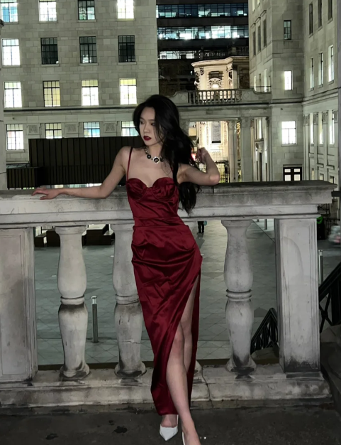 Classy Mermaid Burgundy Spaghetti Straps Satin Slit Long Prom Dress, Evening Dress