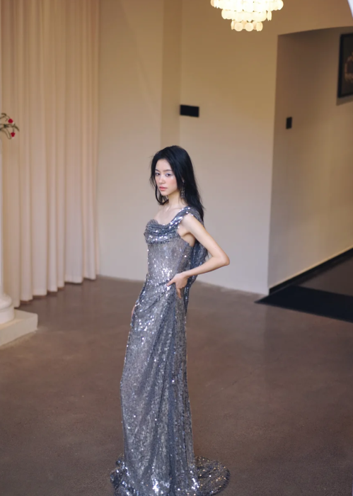Shiny Mermaid Silver One Shoulder Sequin Long Prom Dress, Evening Dress
