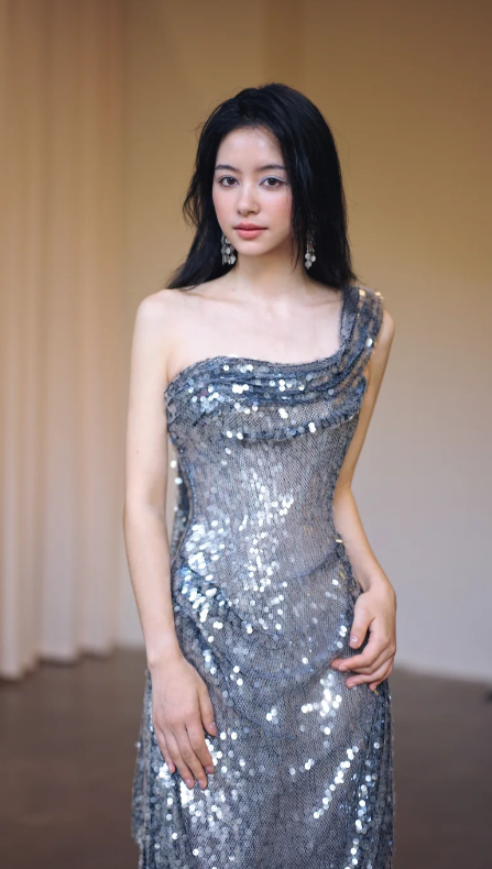 Shiny Mermaid Silver One Shoulder Sequin Long Prom Dress, Evening Dress