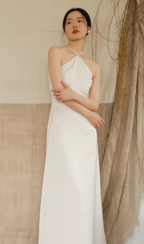 Elegant A Line Halter Satin Long Prom Dress, Evening Dress