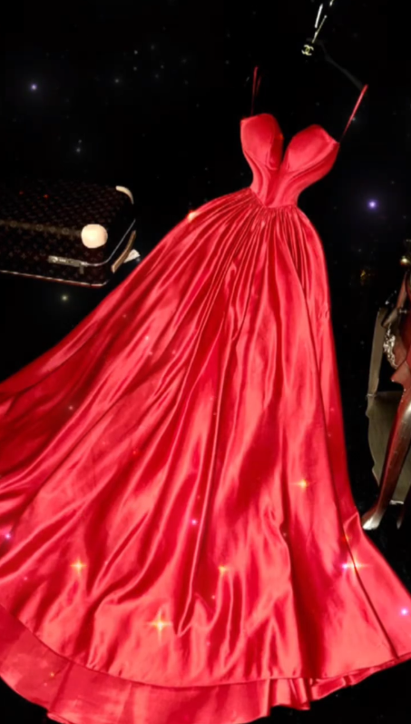 Red Obsessed A Line Spaghetti Straps Satin Long Prom Dress, Evening Dress