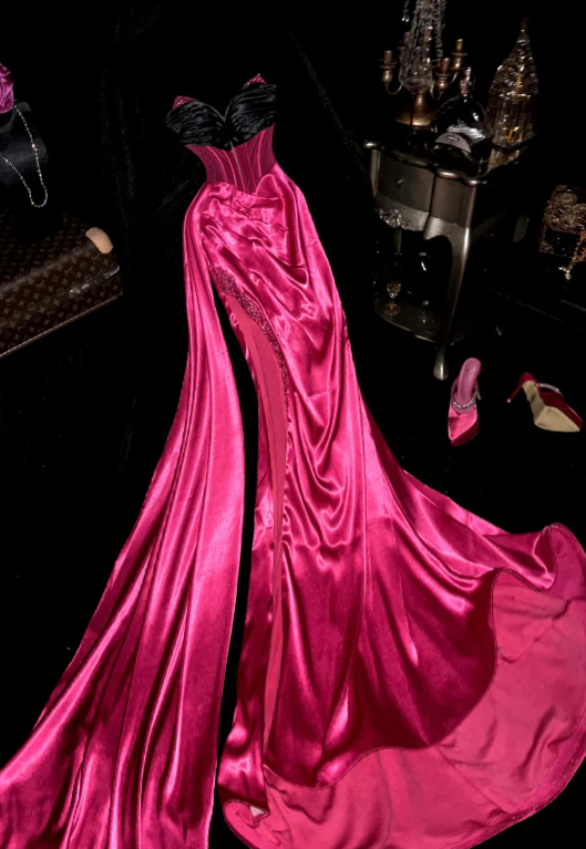 Vintage Mermaid Sweetheart Satin Beads Long Prom Dress, Evening Dress