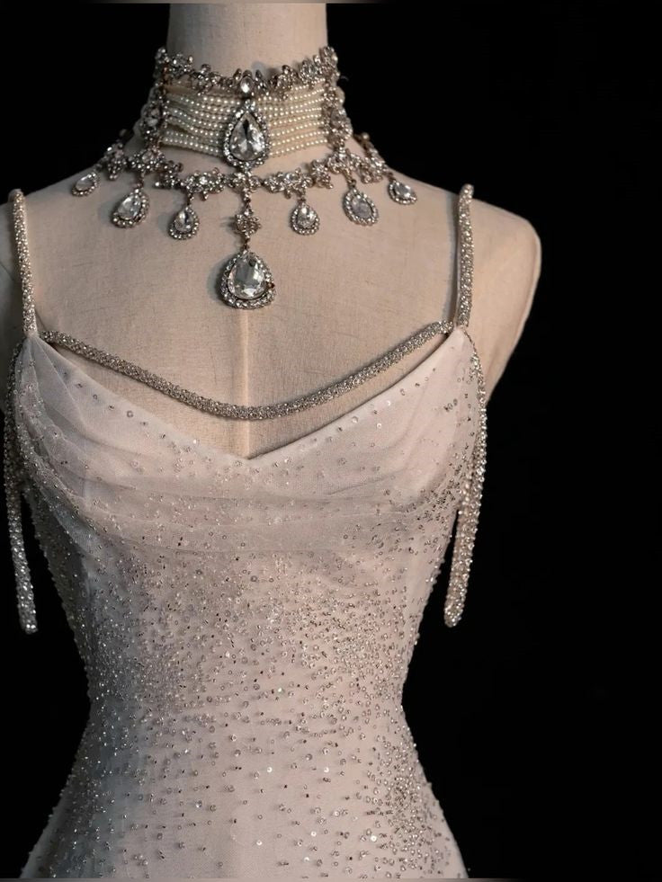 Fairytale Mermaid Straps Long Sequin Backless Wedding Dresses