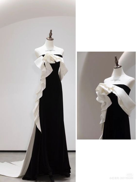 Sexy A Line Strapless Sleeveless Satin Black Long Prom Dress