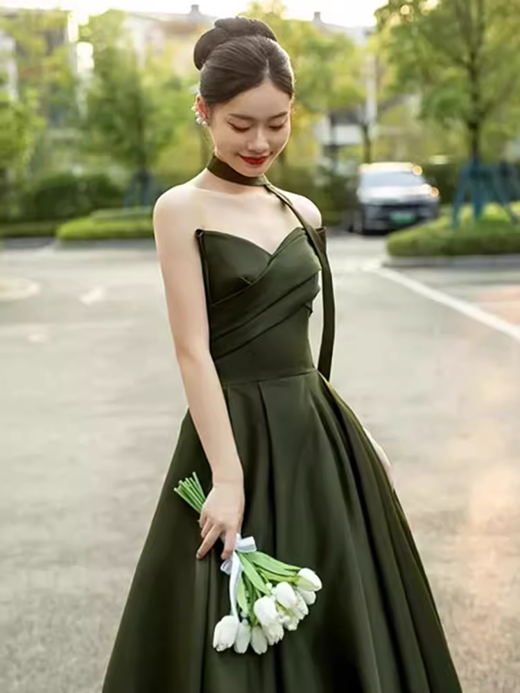 Sexy A line Sweetheart Satin Green Long Prom Dress
