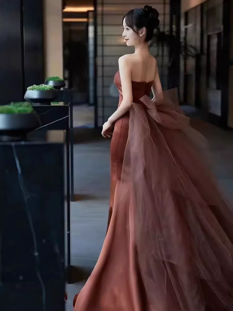 Sexy Mermaid Strapless Sleeveless Satin Long Prom Dress