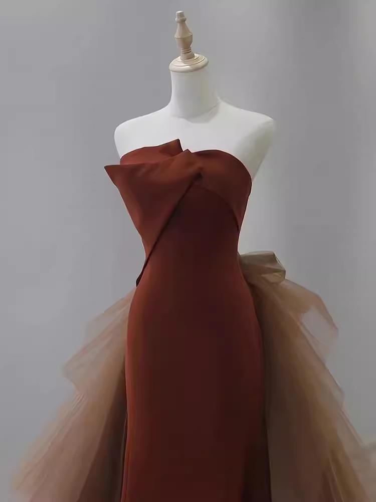 Sexy Mermaid Strapless Sleeveless Satin Long Prom Dress