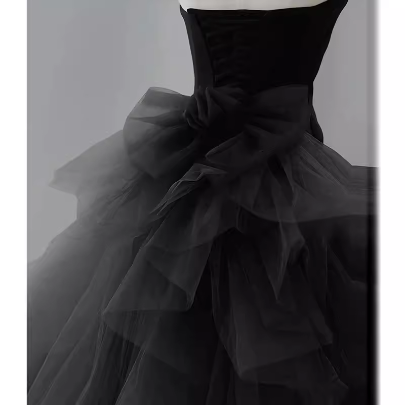 Sexy Mermaid Strapless Sleeveless Black Satin Long Prom Dress