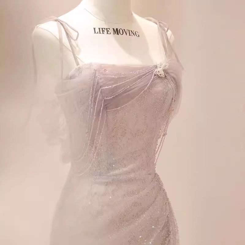 Vintage Mermaid Straps Pink Tulle Long Prom Dress