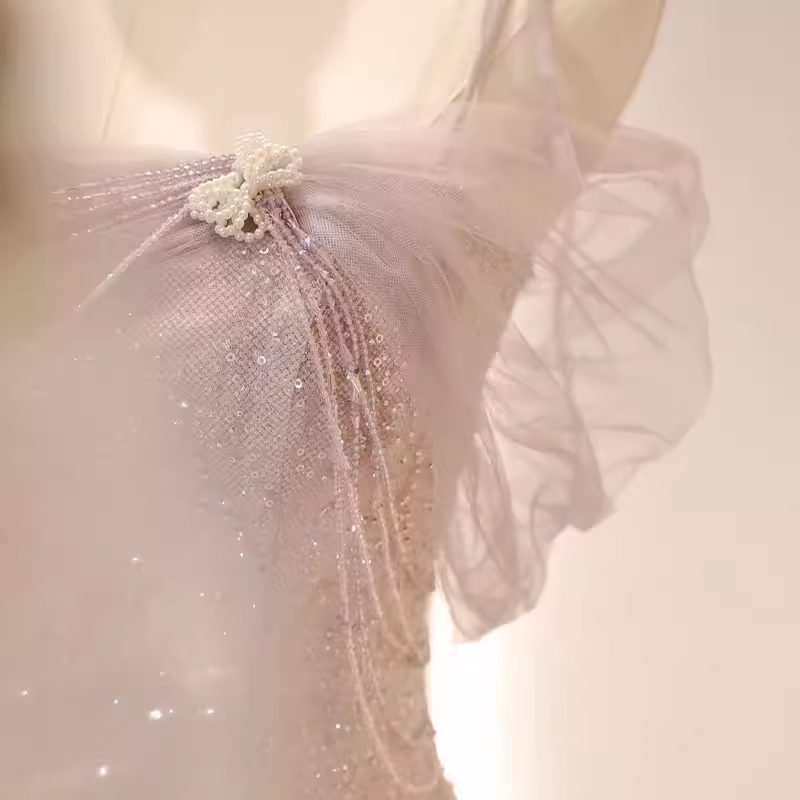 Vintage Mermaid Straps Pink Tulle Long Prom Dress