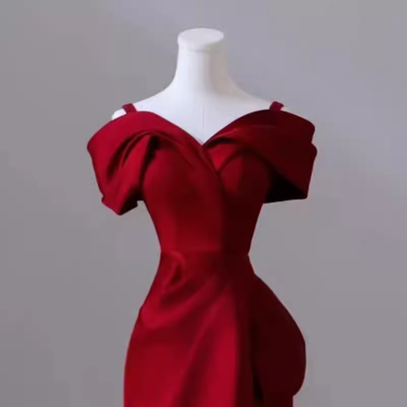 Sexy Mermaid Off The Shoulder Satin Burgundy Long Prom Dresses