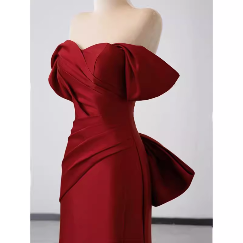Sexy Mermaid Off The Shoulder Satin Burgundy Long Prom Dresses