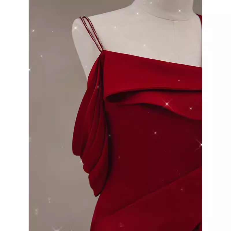 Sexy Mermaid Straps Satin Burgundy Long Prom Dresses