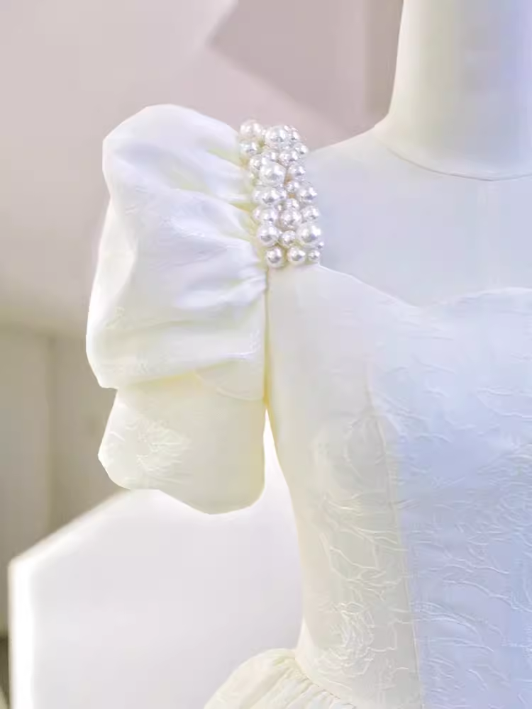 Fairytale A Line Short Sleeves Lace White Long Wedding Dresses