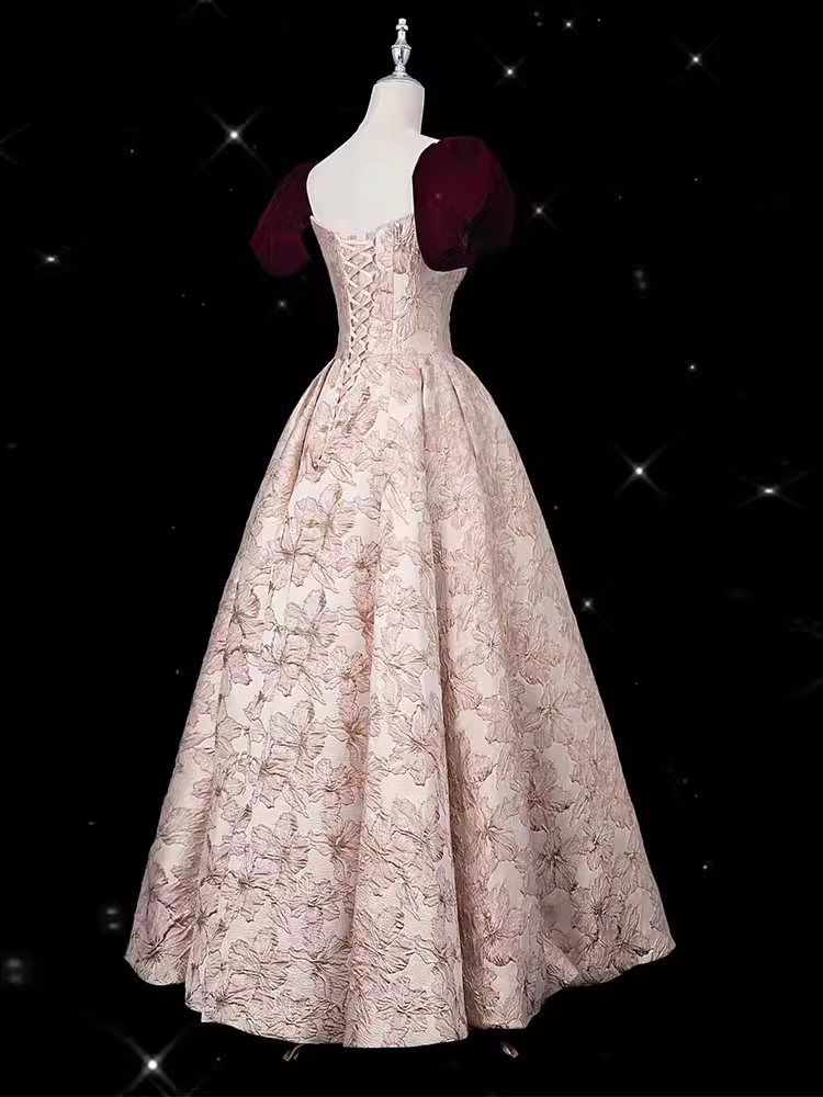 Vintage Ball Gown Strapless Velvet Burgundy Prom Dress Long Pink Evening Dress