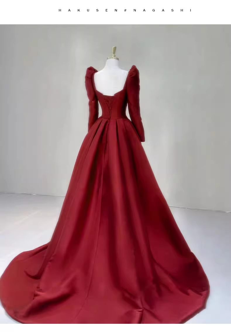 Simple Mermaid Long Sleeves Red Long Prom Dresses C88