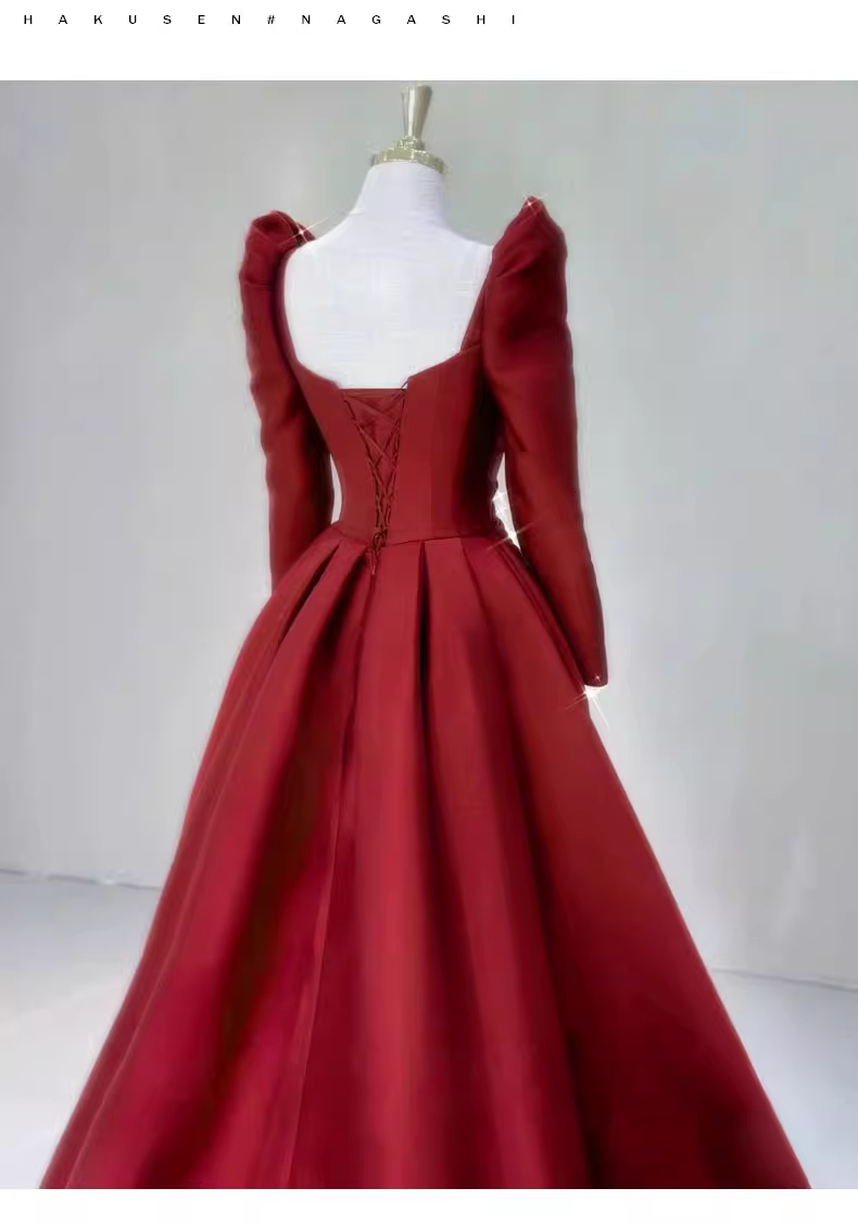 Simple Mermaid Long Sleeves Red Long Prom Dresses C88