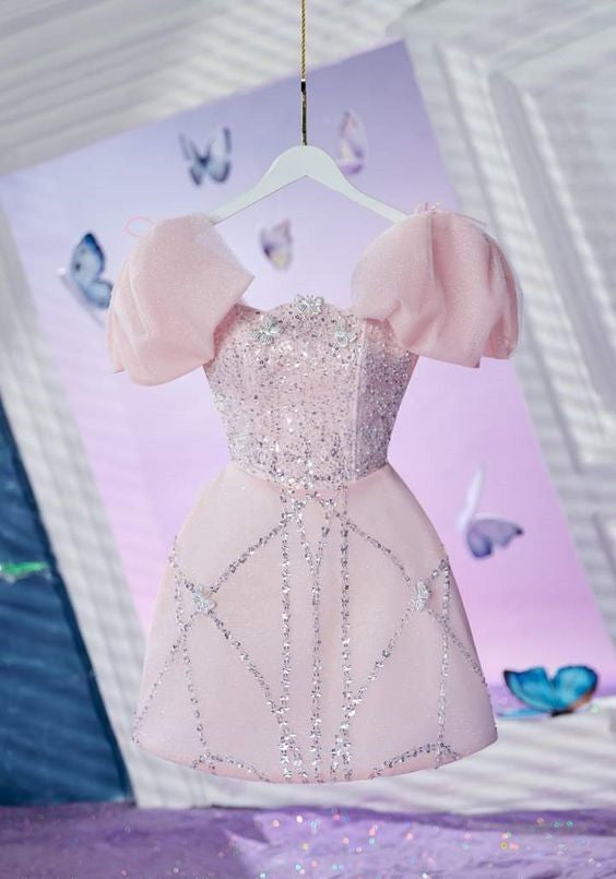Simple A Line Tulle Short Birthday Outfits Pink Homecoming Dress
