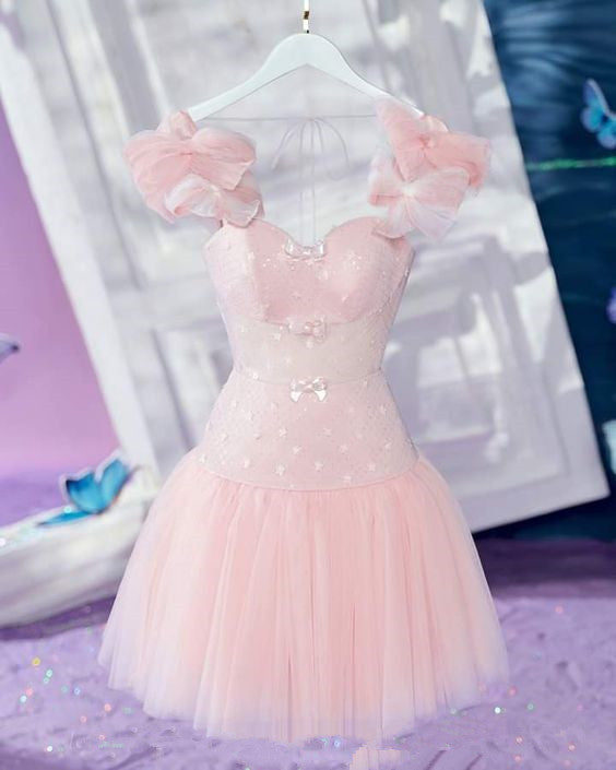 Simple A Line Straps Short Birthday Outfits Pink Homecoming Dress