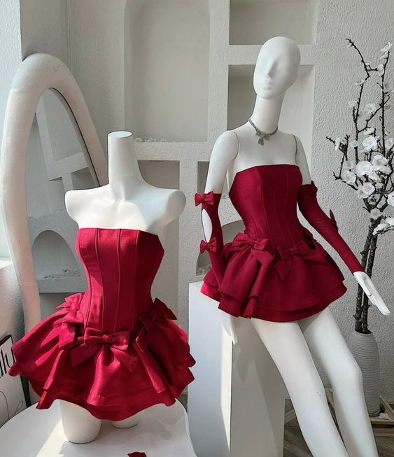 Simple Strapless Sleeveless Satin A-Line Mini Burgundy Homecoming Dress