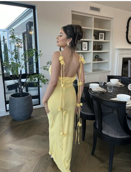 Gorgeous Mermaid Spaghetti Straps Floor Length Floral Yellow Evening Dress Prom Dresses