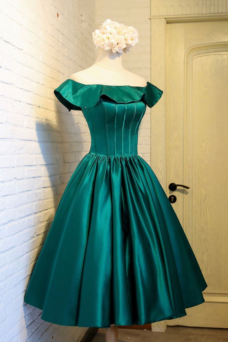 Vintage A line Off The Shoulder Green Birthday Outfits Homecoming Dress