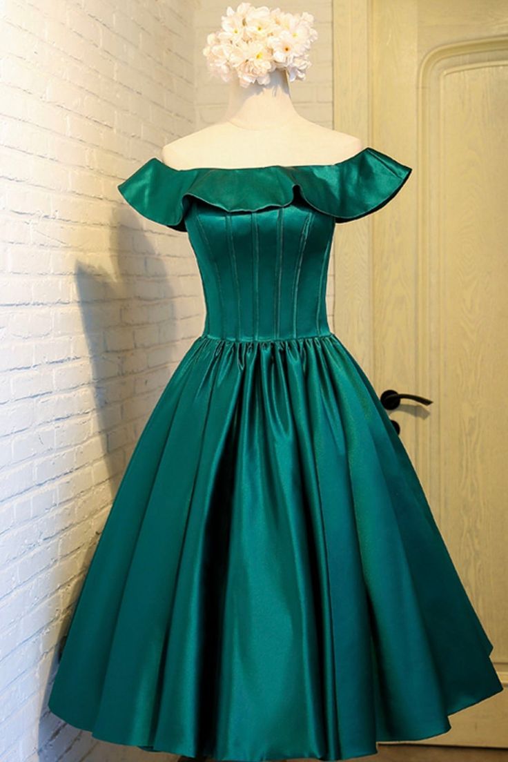 Vintage A line Off The Shoulder Green Birthday Outfits Homecoming Dress