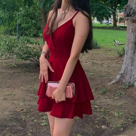 Vintage A line Straps Red Birthday Outfits Satin Homecoming Dress