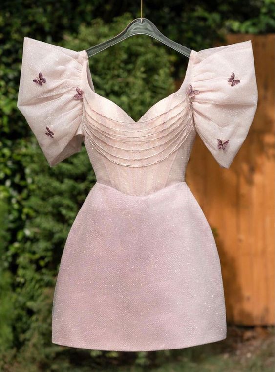 Vintage A line Light Pink Sequin Birthday Outfits Homecoming Dress