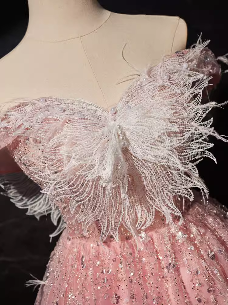 Modest Ball Gown Off The Shoulder Pink Tulle Birthday Outfits Homecoming Dress