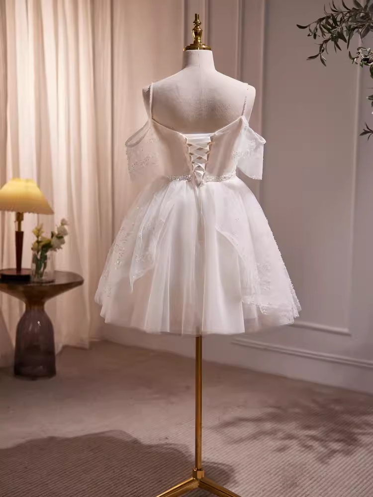 Modest Ball Gown Off The Shoulder White Tulle Birthday Outfits Homecoming Dress