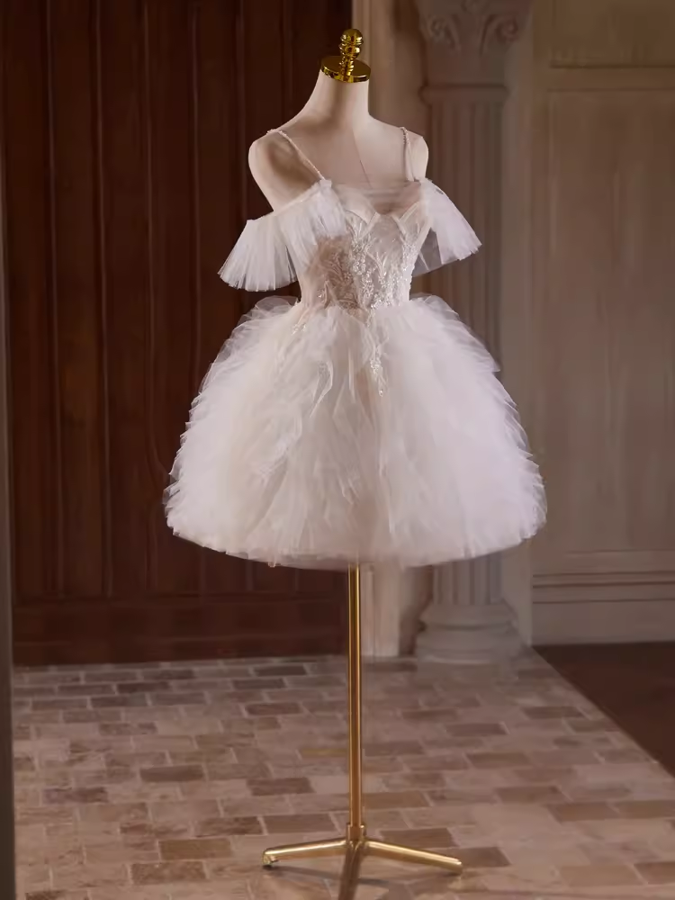 Modest Ball Gown Off The Shoulder White Tulle Birthday Outfits Homecoming Dress