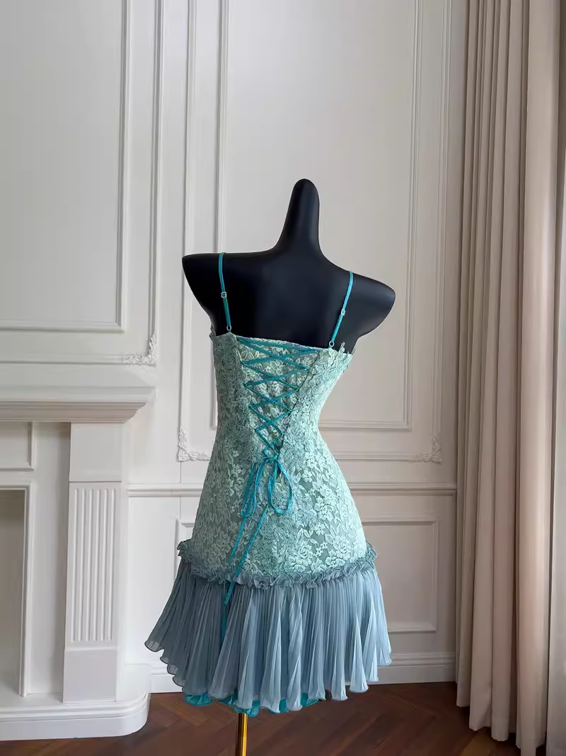 Cute A line Spaghetti Straps Lace Birthday Outfit Homecoming Dress