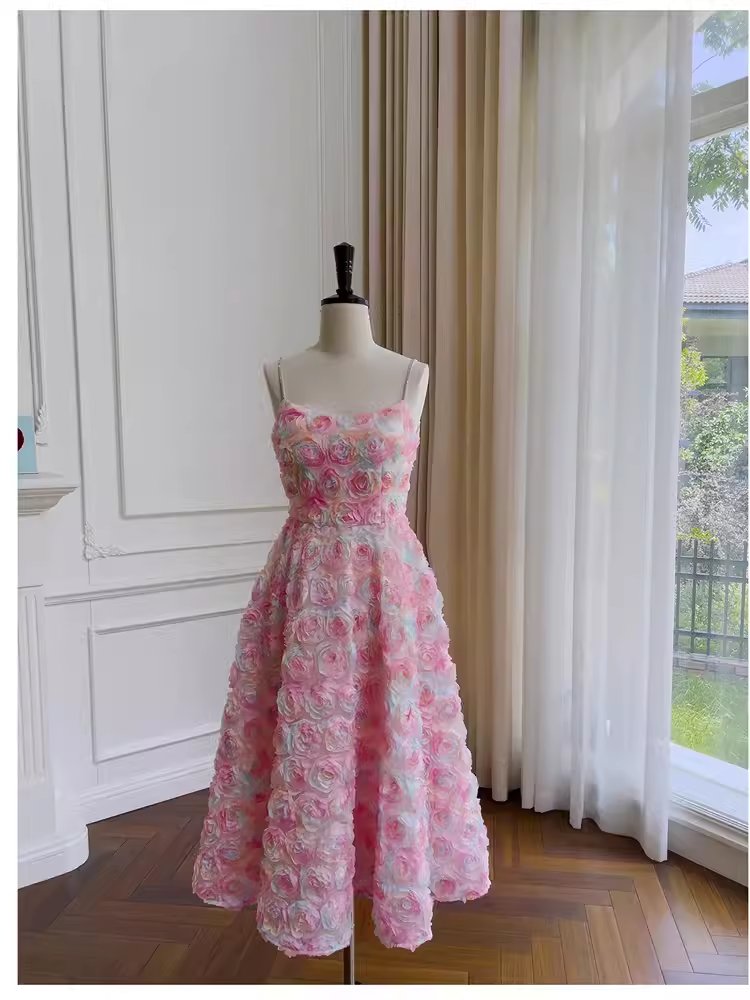 Cute A line Spaghetti Straps Flowers Lace Birthday Outfit Homecoming Dresses