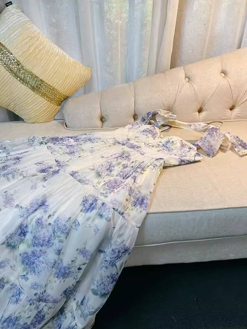 Sexy A Line StrapsNeckline Flower Lace Lilac Long Prom Dresses
