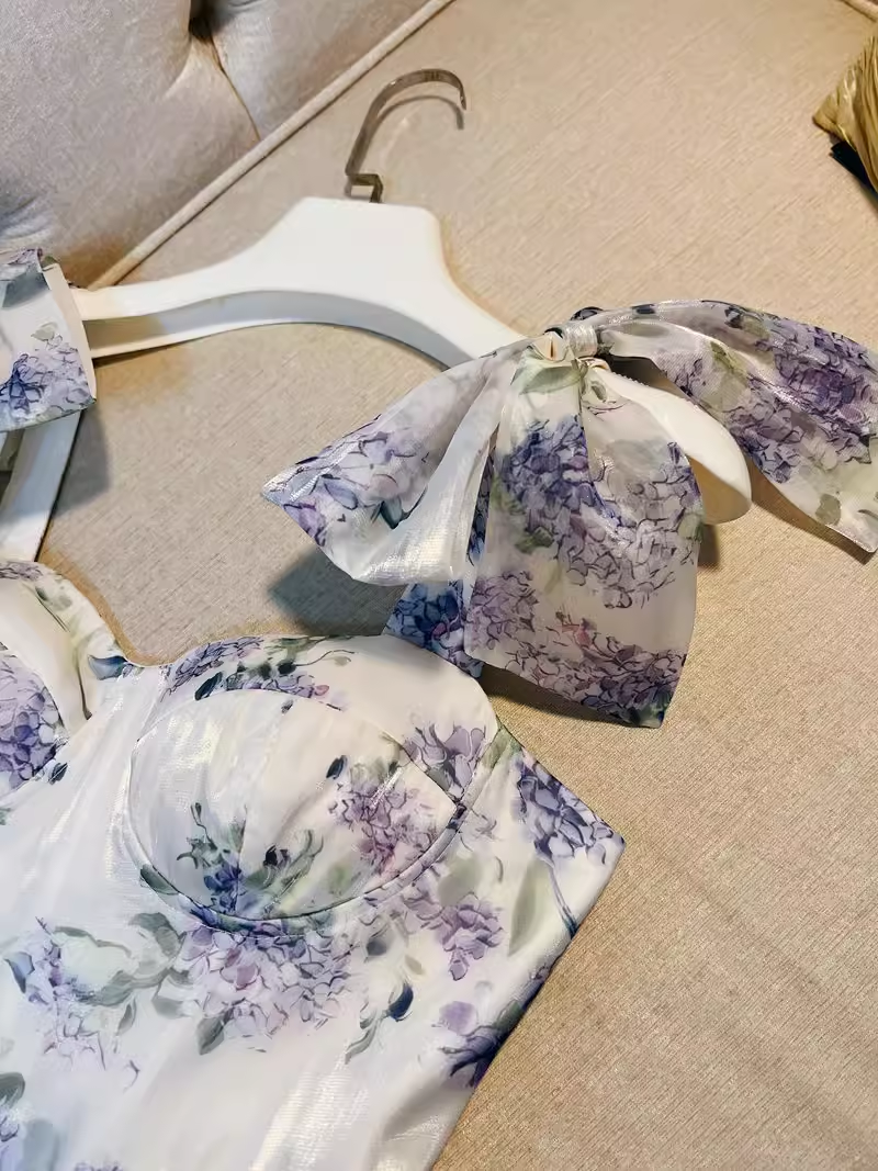 Sexy A Line StrapsNeckline Flower Lace Lilac Long Prom Dresses