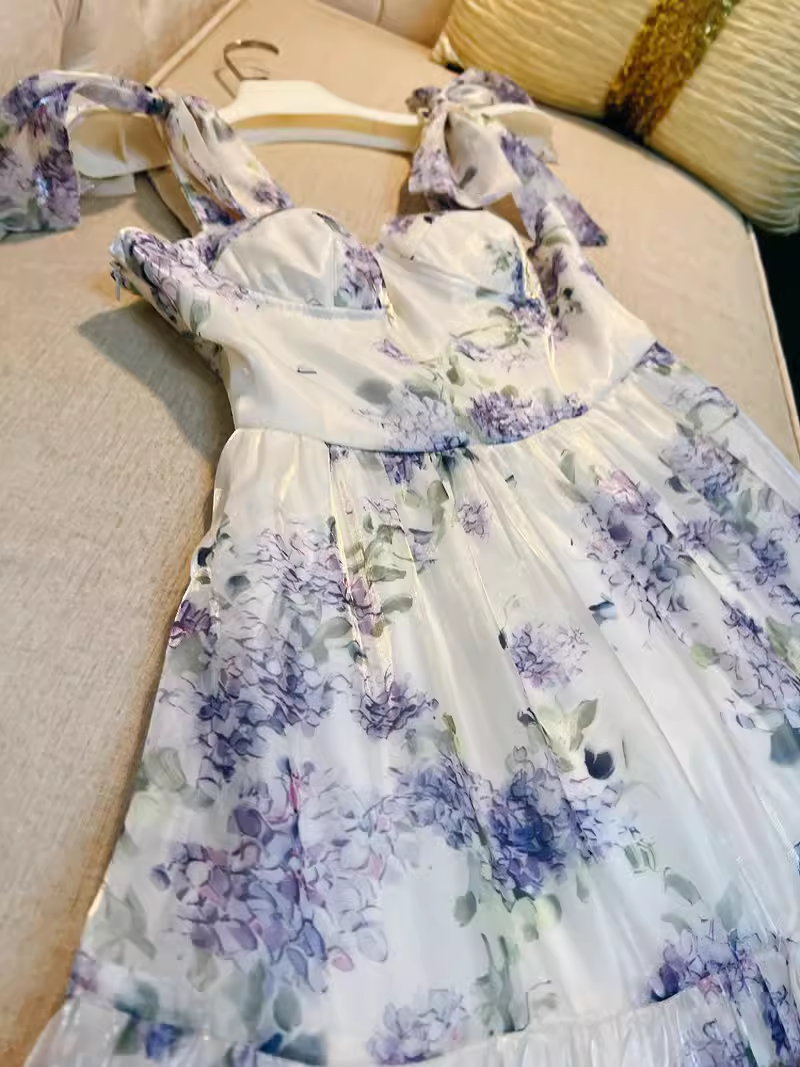 Sexy A Line StrapsNeckline Flower Lace Lilac Long Prom Dresses