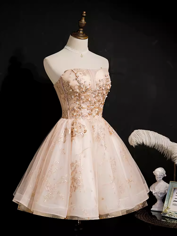 Sexy A line Strapless Tulle Short Homecoming Dresses