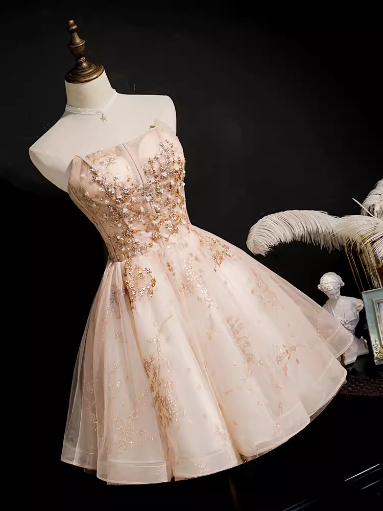 Sexy A line Strapless Tulle Short Homecoming Dresses